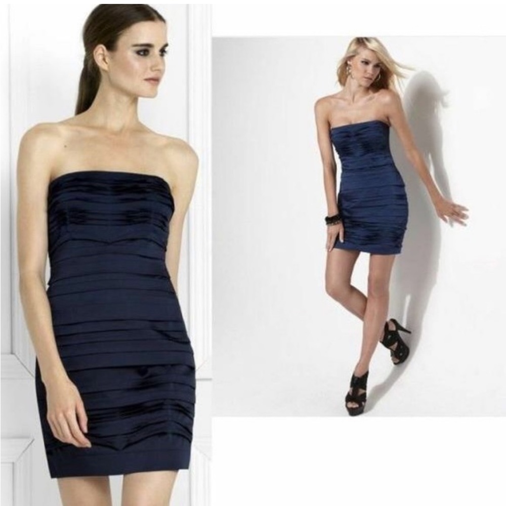 BCBGMAXAZRIA Black Pleaded Mini Dress